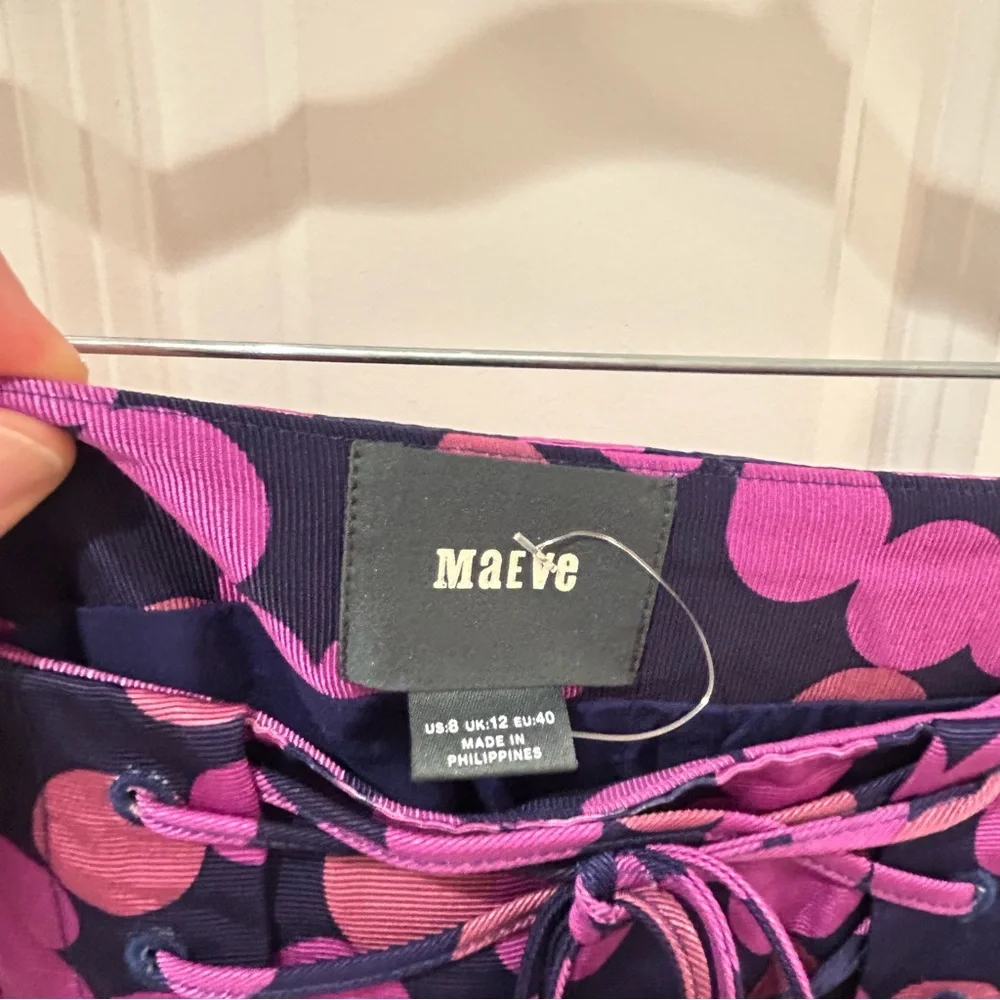 Anthropologie Maeve Zadie Lace Up Midi Skirt Purple Polka Dot Sz 8 - Picture 8 of 11